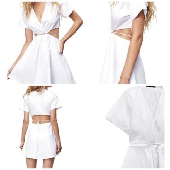 Zara Cut Out White Poplin Dress NWT Size XL SS22 WHITE 7385/084 Casual Summer - Picture 16 of 16